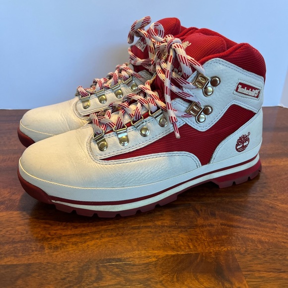 TIMBERLAND Euro Hiker Mid Leather Hiking Boot, 90s Vintage Red/White, Size 9 Y2K - Picture 8 of 13